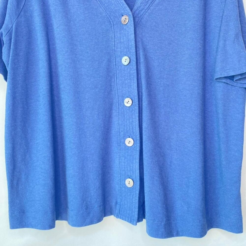 PureJill Blue Hemp & Cotton Button Front Short Sleeve Top Lagenlook Size 2X - Picture 3 of 8
